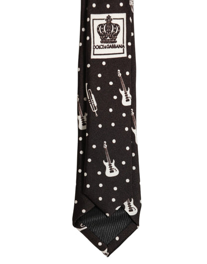 Black Musical Instrument Silk Adjustable Tied Necktie Tie