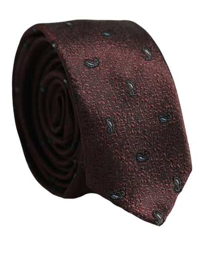 Men Burgundy Silk Paisley Adjustable Tied Necktie Tie