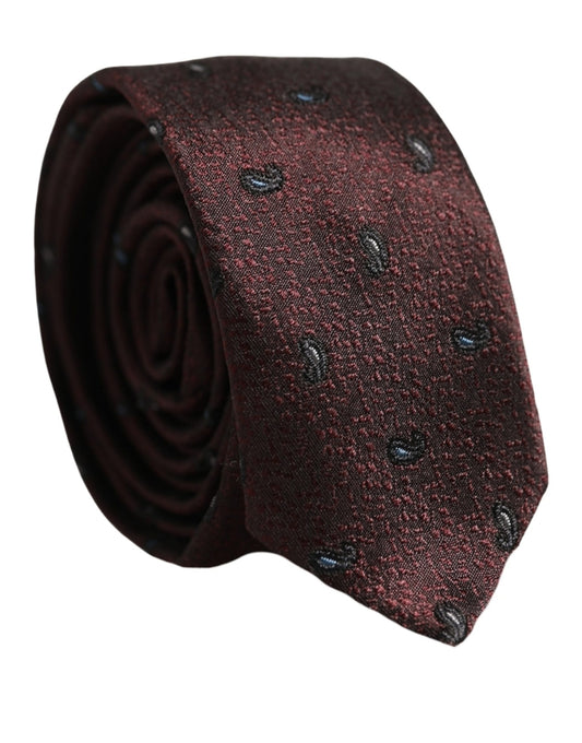 Men Burgundy Silk Paisley Adjustable Tied Necktie Tie