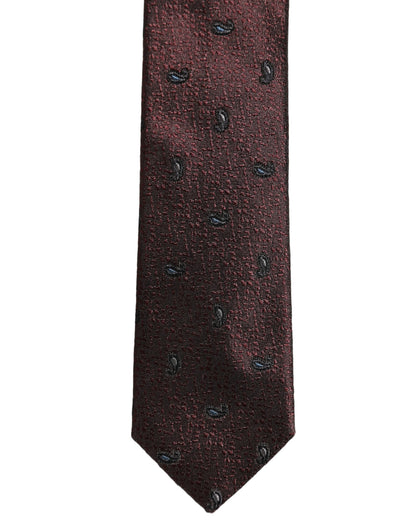 Men Burgundy Silk Paisley Adjustable Tied Necktie Tie