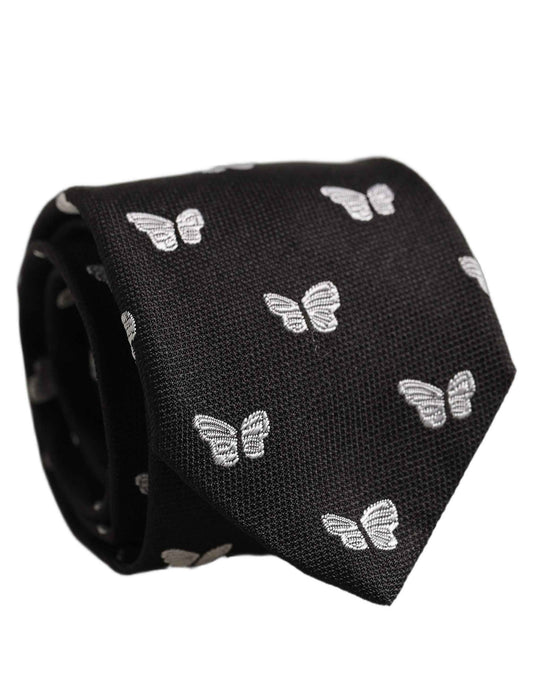 Men Black Silk Butterfly Adjustable Tied Necktie Tie
