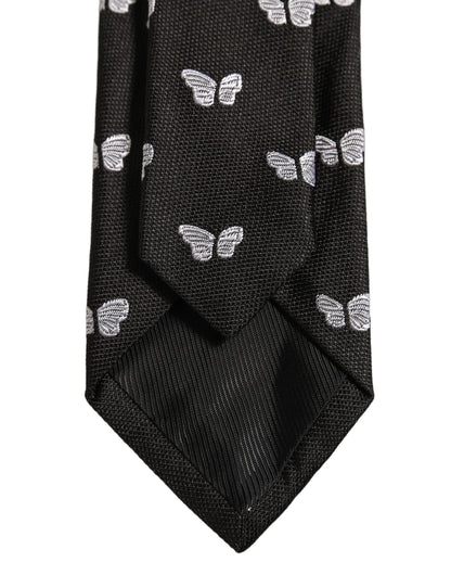 Men Black Silk Butterfly Adjustable Tied Necktie Tie