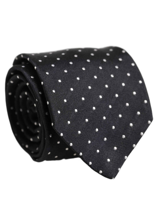 Dark Blue Silk Polka Dot Adjustable Tied Men Necktie Tie