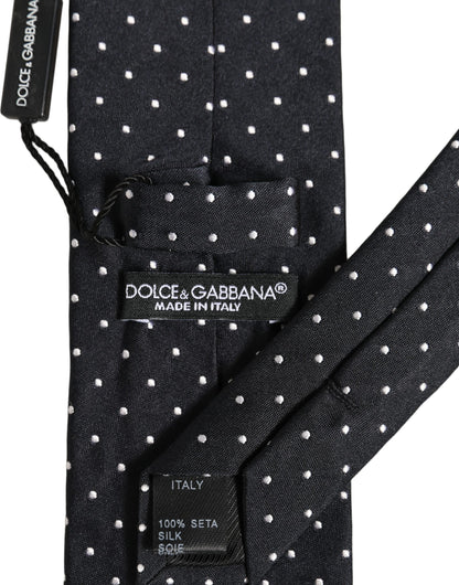 Dark Blue Silk Polka Dot Adjustable Tied Men Necktie Tie