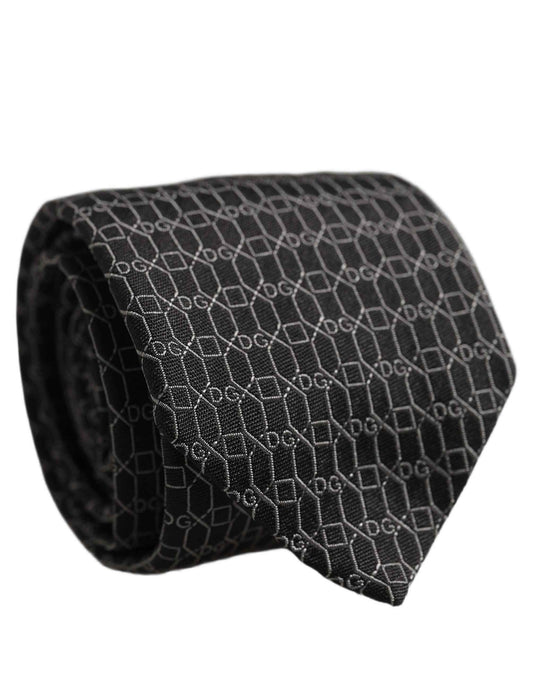 Dark Gray Silk DG Monogram Adjustable Tied Necktie Tie
