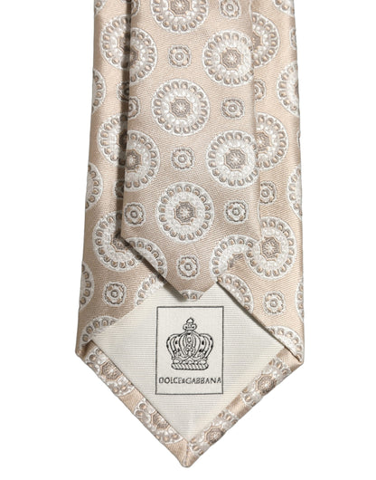 Beige Silk Medallion Circle Adjustable Tied Necktie Tie