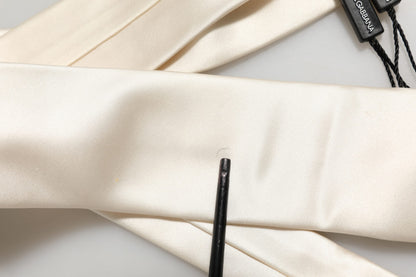 Cream Satin 100% Silk Adjustable Tied Men Necktie Tie