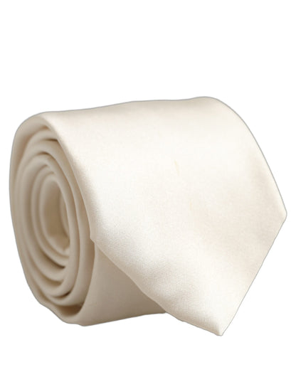 Cream Satin 100% Silk Adjustable Tied Men Necktie Tie