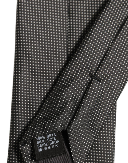 Black Silk Micro Polka Dot Adjustable Tied Necktie Tie