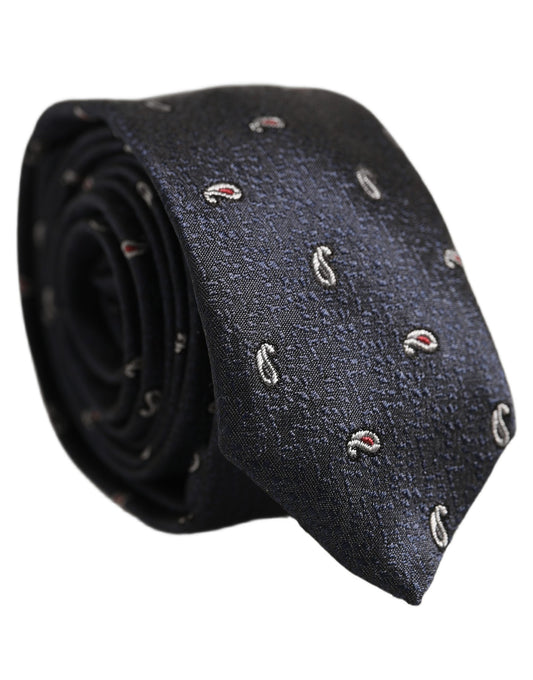 Dark Blue Silk Paisley Adjustable Tied Men Necktie Tie
