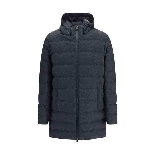 Gray Polyester Full-Length Jacket