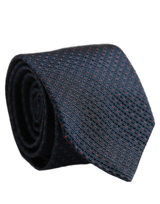 Men Dark Blue Geometric Silk Adjustable Tied Necktie Tie