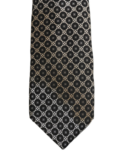 Black White Geometric Silk Adjustable Necktie Accessory Tie