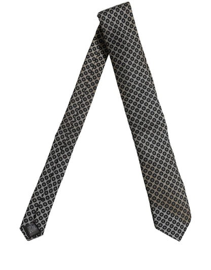 Black White Geometric Silk Adjustable Necktie Accessory Tie