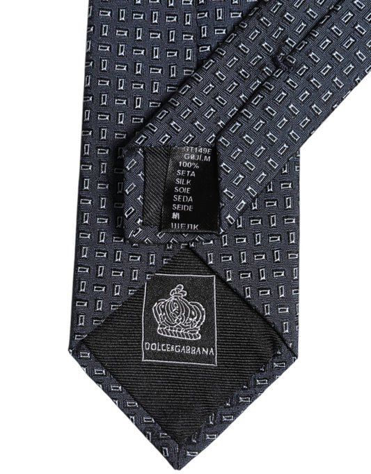 Dark Blue Silk Geometric Adjustable Tied Necktie Tie