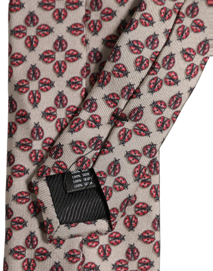 Beige Lady Bug Silk Adjustable Necktie Men Accessory Tie