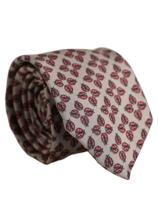 Beige Lady Bug Silk Adjustable Necktie Men Accessory Tie