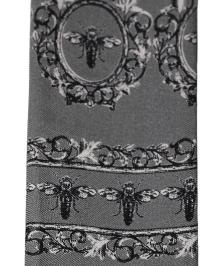Men Gray Bee Silk Skinny Twilly Foulard Scarf