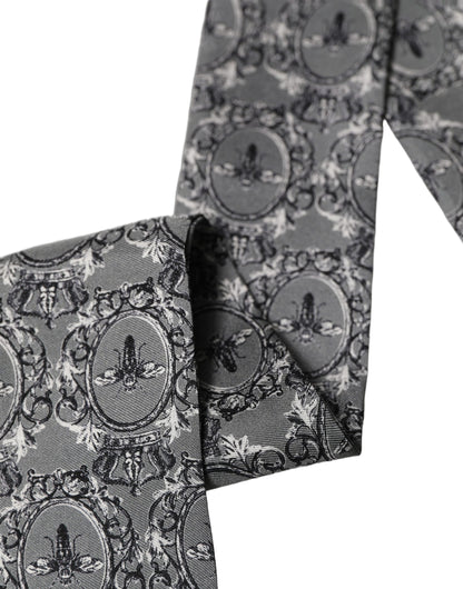 Men Gray Bee Silk Skinny Twilly Foulard Scarf
