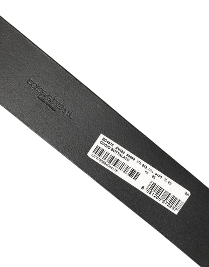 Black Leather Silver Tone Square Buckle Belt