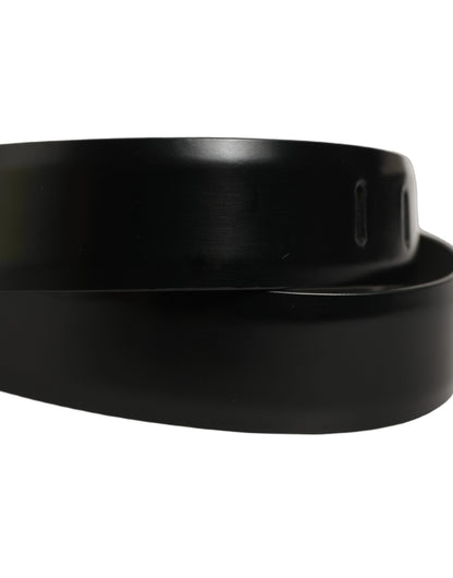 Black Leather Silver Tone Metal Buckle Belt
