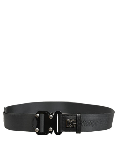 Men Gray Fabric Strap Logo Metal Buckle Belt