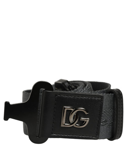 Men Gray Fabric Strap Logo Metal Buckle Belt