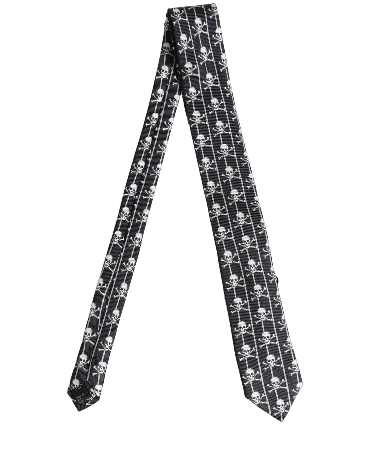 Men Black Silk Skull Fantasy Adjustable Tied Necktie Tie