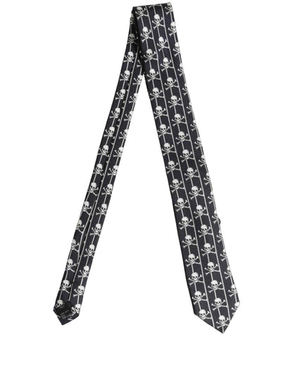 Men Black Silk Skull Fantasy Adjustable Tied Necktie Tie