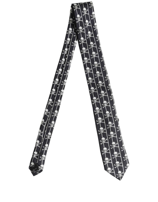 Men Black Silk Skull Fantasy Adjustable Tied Necktie Tie