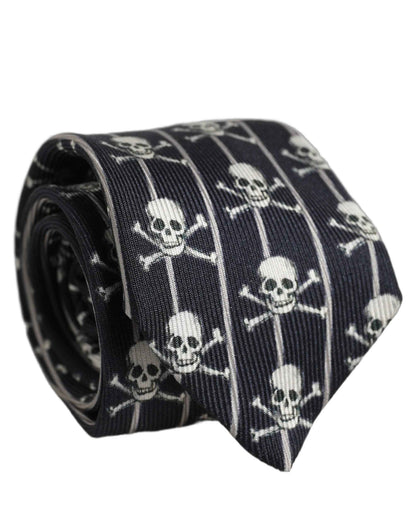 Men Black Silk Skull Fantasy Adjustable Tied Necktie Tie