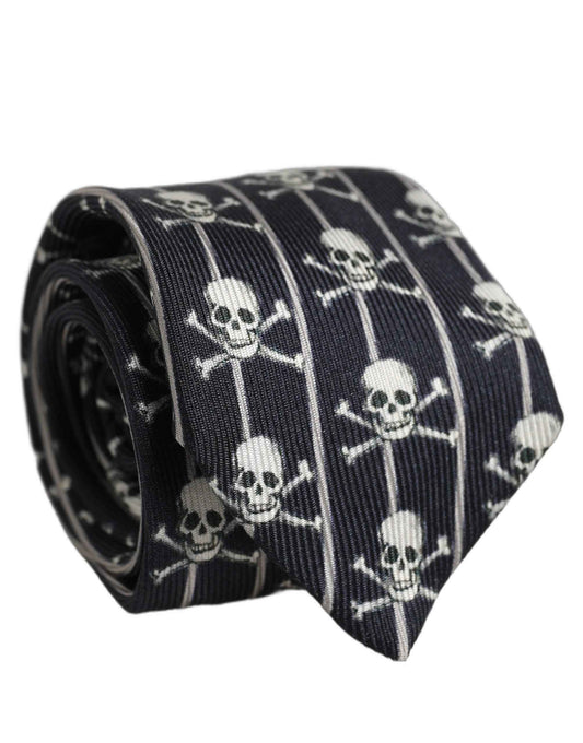Men Black Silk Skull Fantasy Adjustable Tied Necktie Tie
