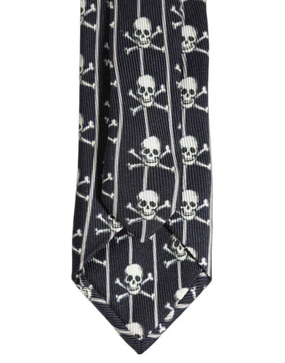 Men Black Silk Skull Fantasy Adjustable Tied Necktie Tie