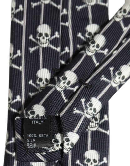 Men Black Silk Skull Fantasy Adjustable Tied Necktie Tie