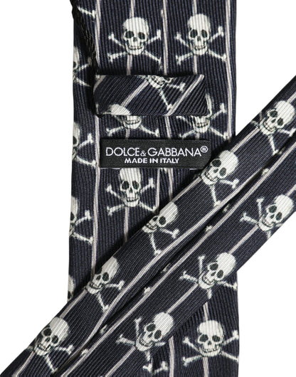 Men Black Silk Skull Fantasy Adjustable Tied Necktie Tie