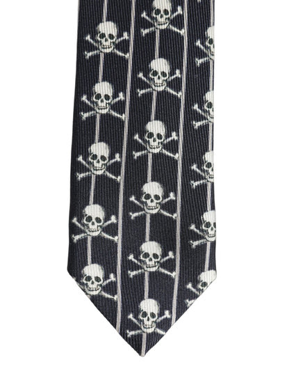 Men Black Silk Skull Fantasy Adjustable Tied Necktie Tie