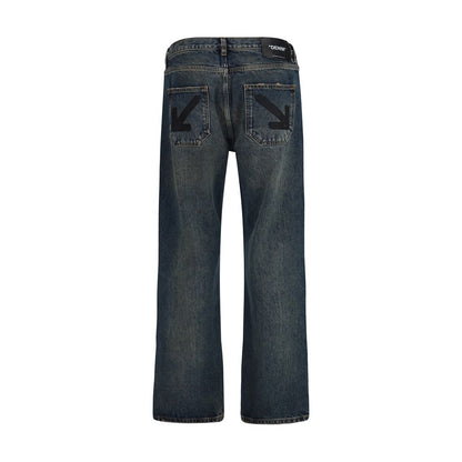 Blue Cotton Straight-Leg Jeans