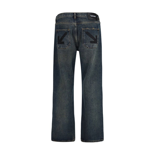 Blue Cotton Straight-Leg Jeans
