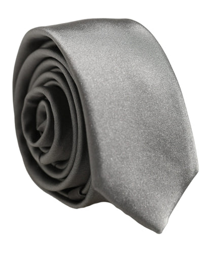Gray Satin 100% Silk Adjustable Tied Men Necktie Tie
