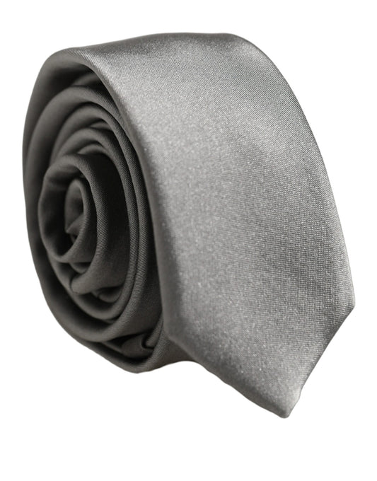 Gray Satin 100% Silk Adjustable Tied Men Necktie Tie
