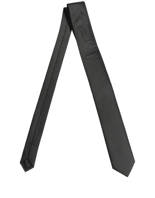 Black Silk Micro Polka Dot Adjustable Tied Necktie Tie
