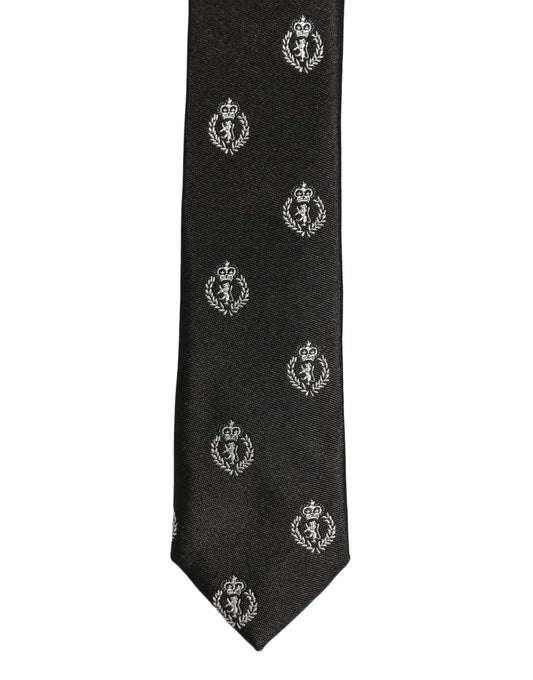 Black Crest Emblem Silk Adjustable Necktie Accessory Tie