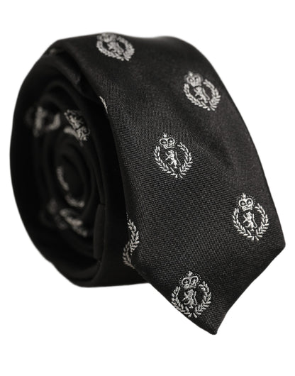 Black Crest Emblem Silk Adjustable Necktie Accessory Tie