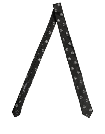 Black Crest Emblem Silk Adjustable Necktie Accessory Tie