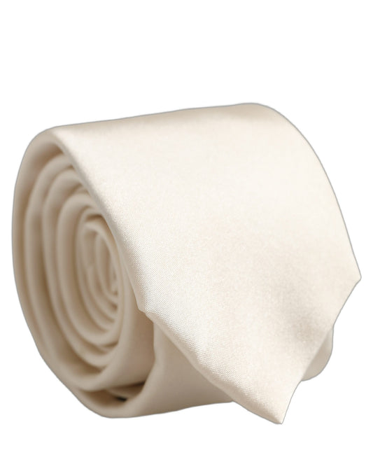 Cream Satin 100% Silk Adjustable Tied Men Necktie Tie