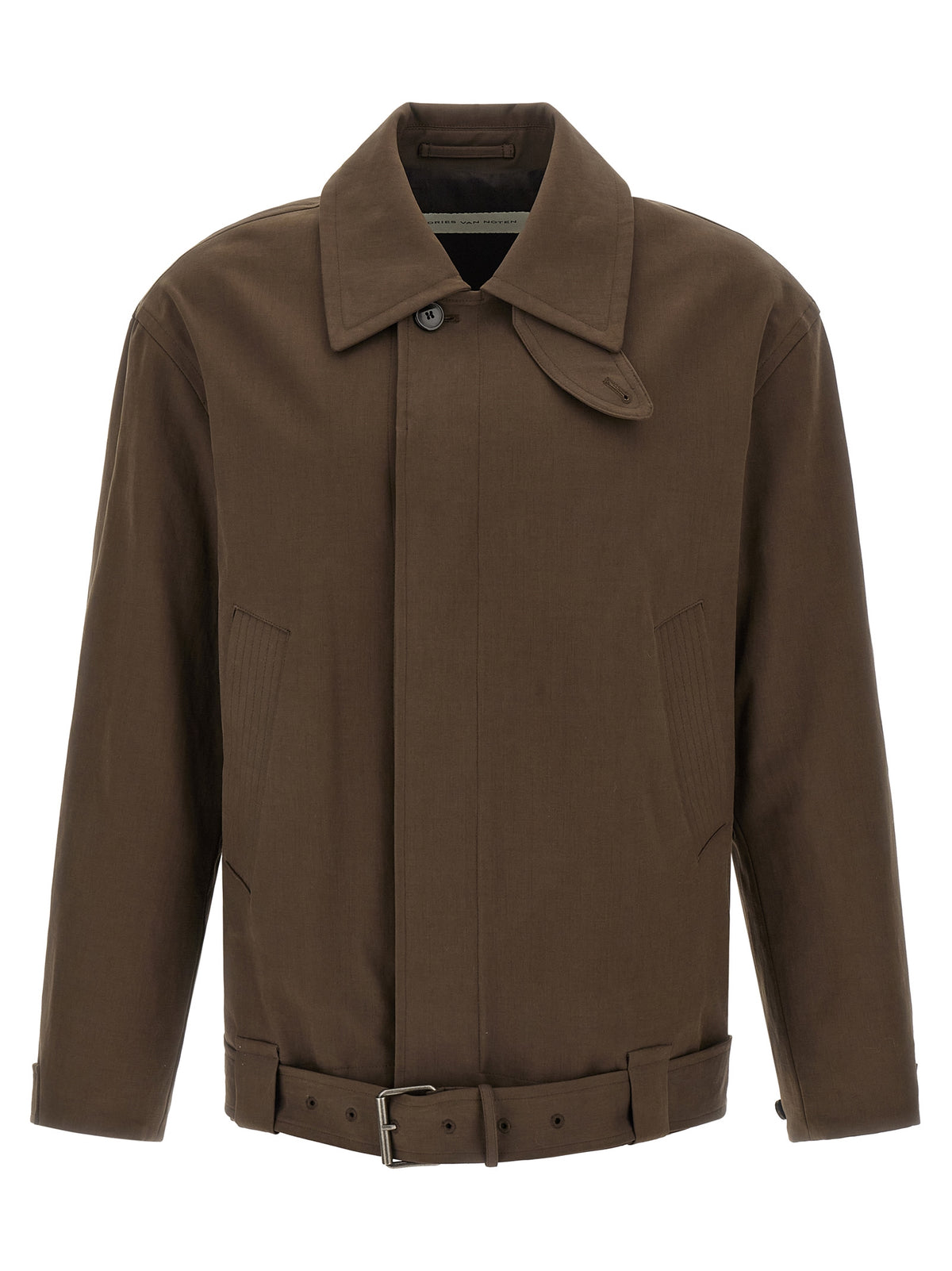 Brown Cotton Full-Length Jacket