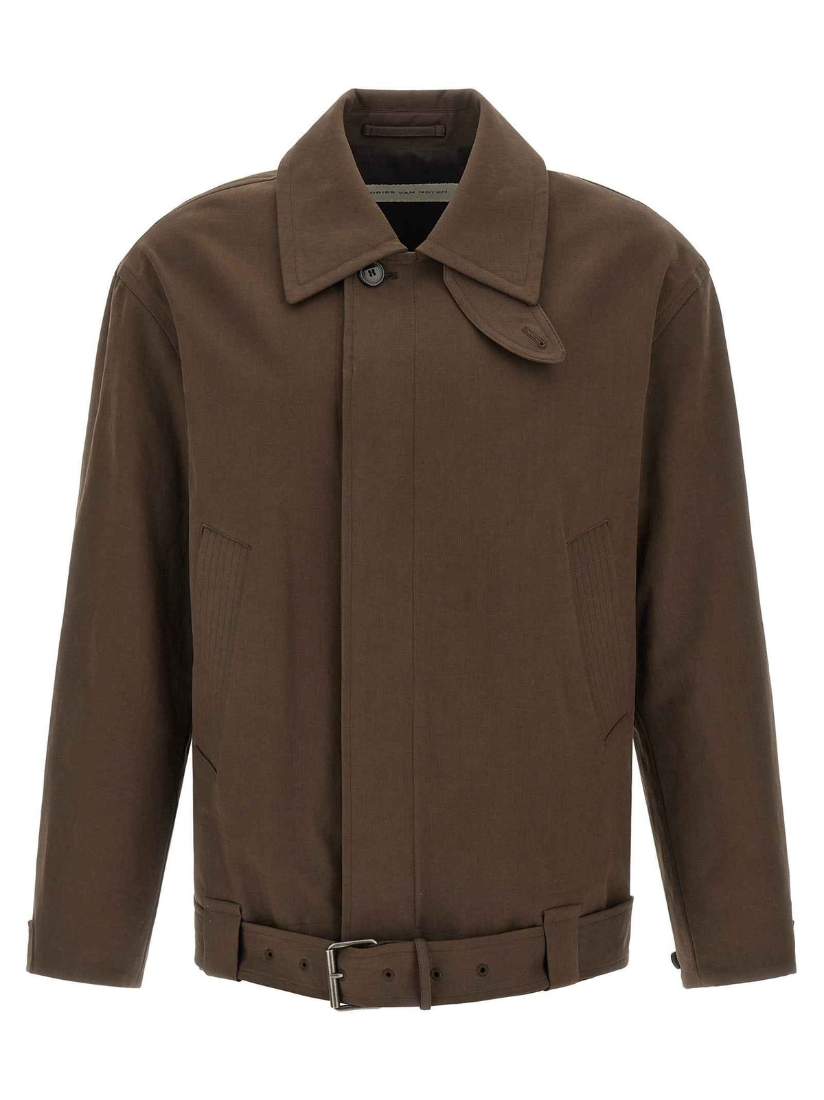 Brown Cotton Full-Length Jacket