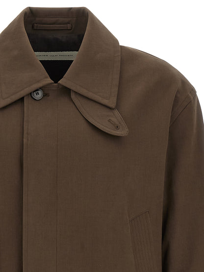 Brown Cotton Full-Length Jacket