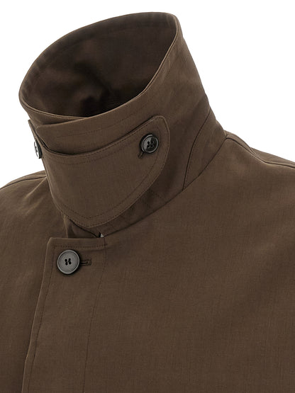 Brown Cotton Full-Length Jacket