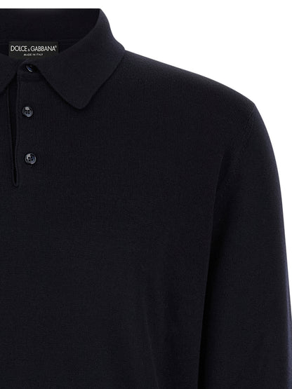 Blue Virgin Wool Polo Shirt